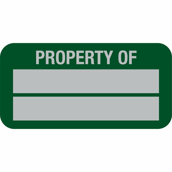 Lustre-Cal Property ID Label PROPERTY OF 5 Alum Green 1.50in x 0.75in  2 Blank # Pads, 100PK 253769Ma2G0000